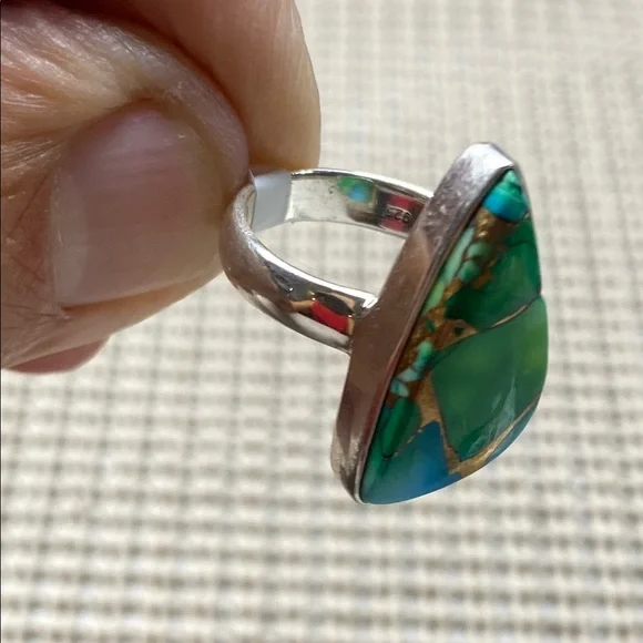 PEACOCK DAHLIA TURQUOISE Size 6 In Solid Sterling Silver 925 - Picture 7 of 7